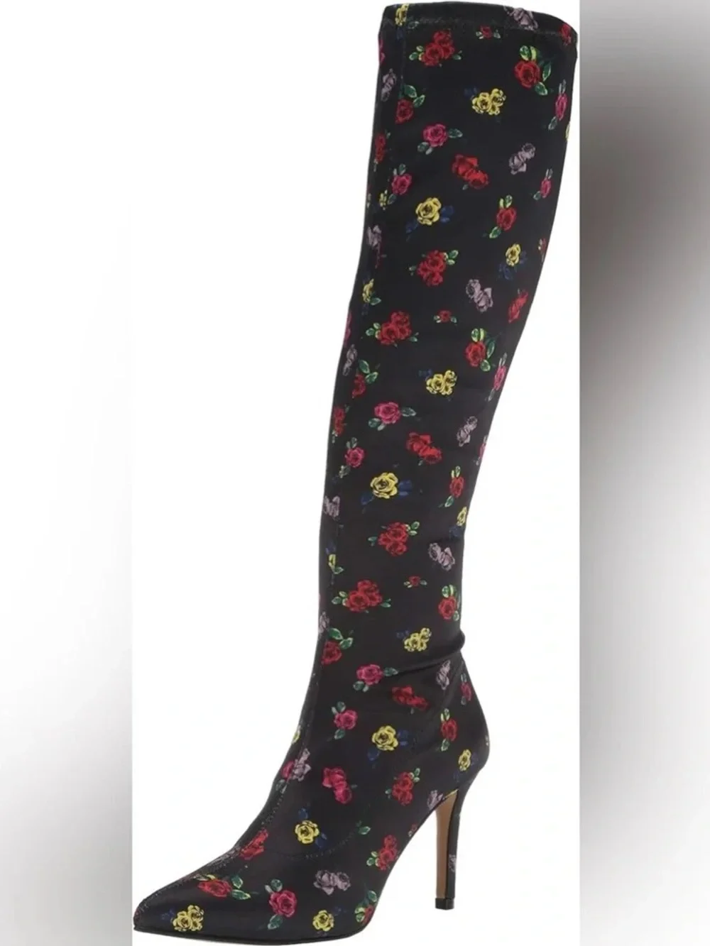 Betsey Johnson Black Over-the-Knee Floral Stiletto Boots